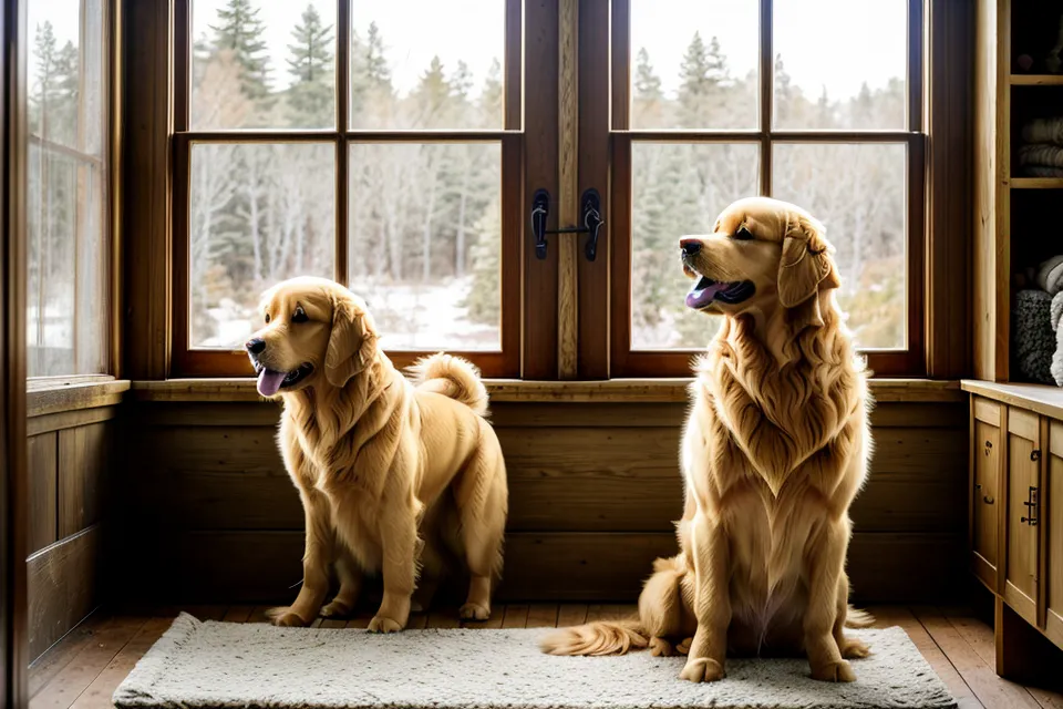Golden retriever waiting by hiking boots after a men over 50 morning routine