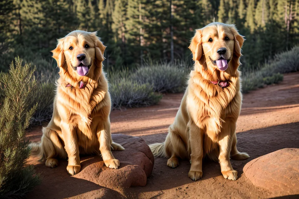 A golden retriever waiting on the trail at Red Rocks Park in Morrison during a blood flow supplement test hike