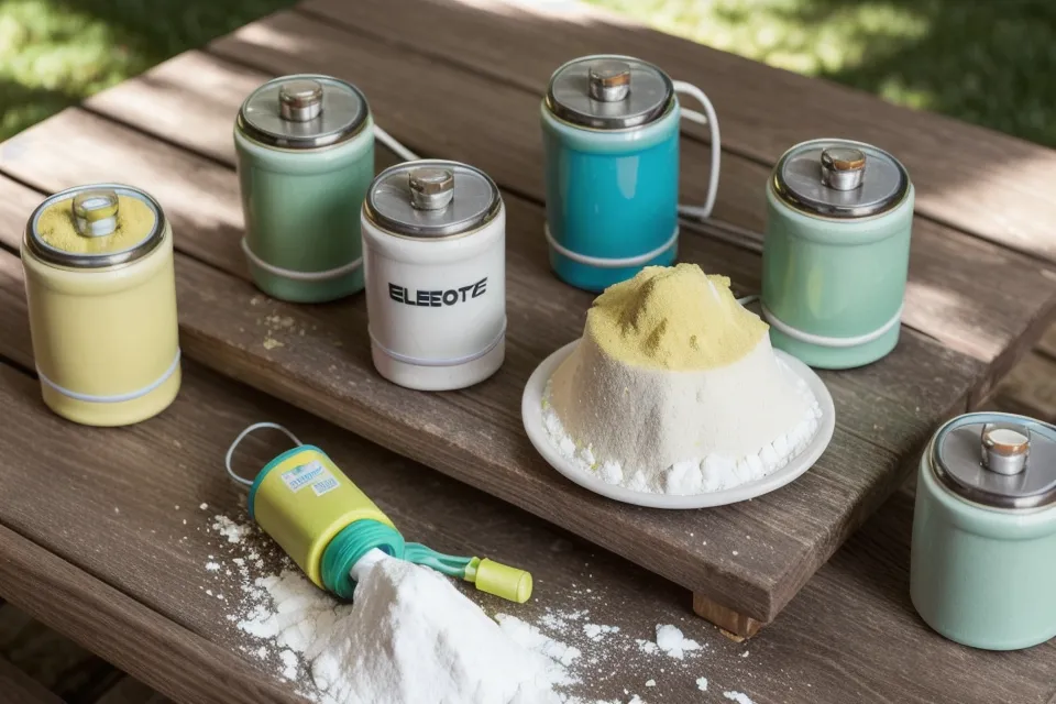 Hydration gear and electrolyte supplements on a Colorado hiking trail for high-altitude hydration