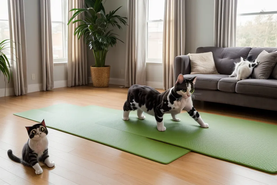 A man over 50 doing a gentle Cat-Cow stretch on the living room floor to relieve lower back pain and improve mobility