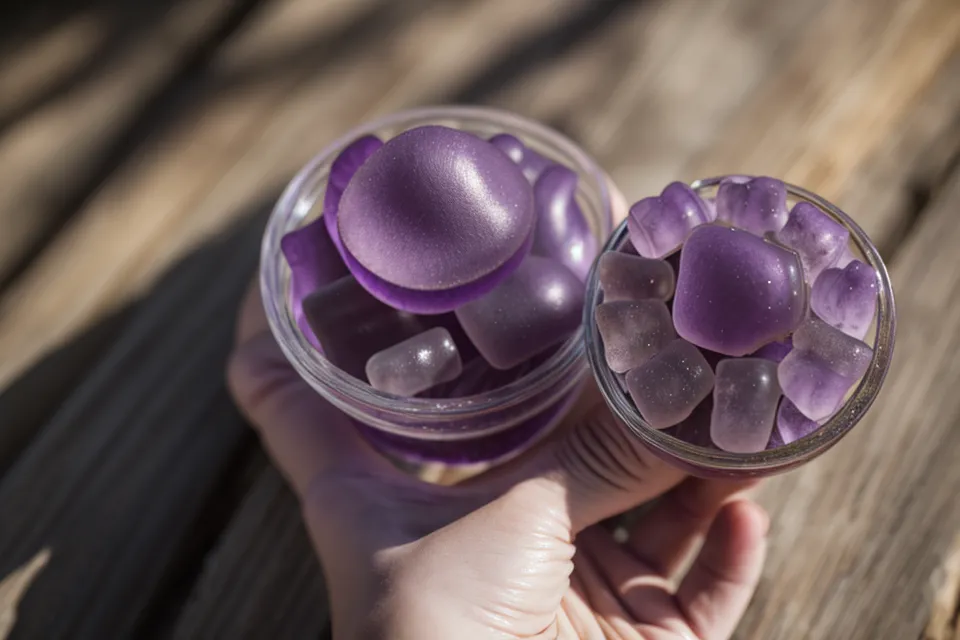 Close-up of a FlowForce Max prostate health gummy held in hand, a men's wellness supplement for guys over 50