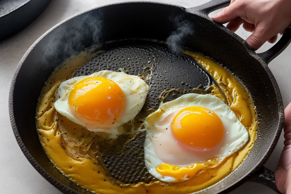 A man cooking eggs in a skillet for a high-protein breakfast built on whole foods