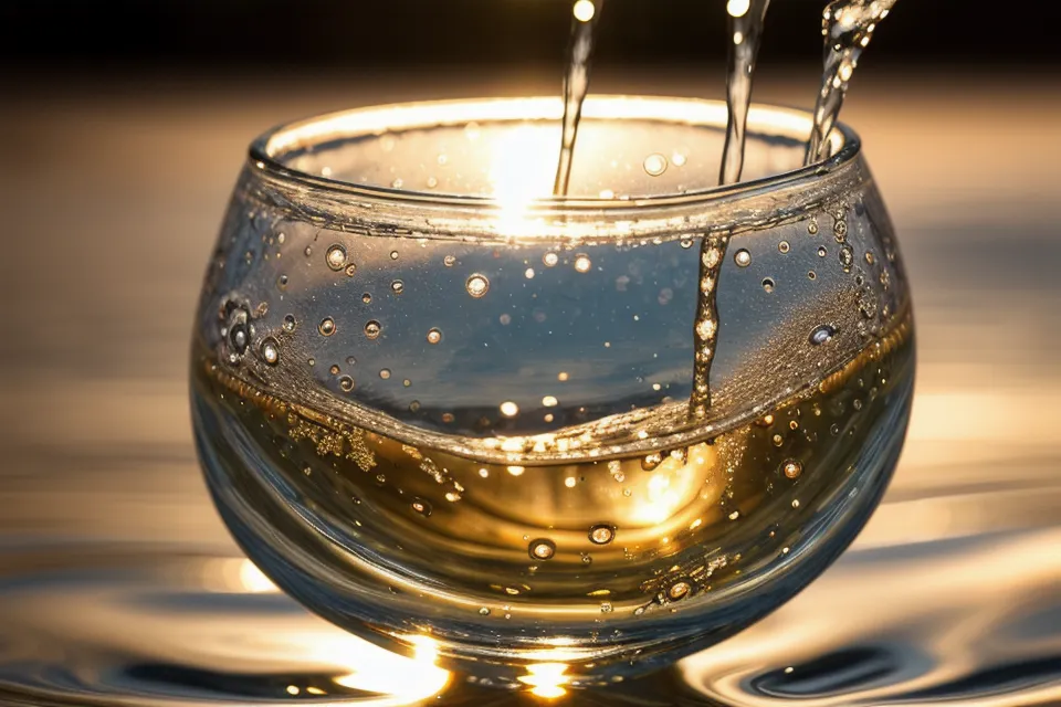 A close-up of a supplement dropper adding prostate health drops into a morning glass of water for bladder control support
