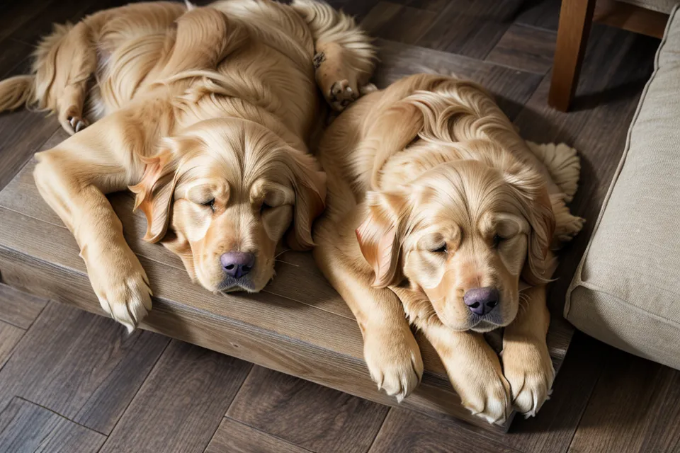 Golden retriever resting nearby during a low impact hamstring mobility routine for men over fifty