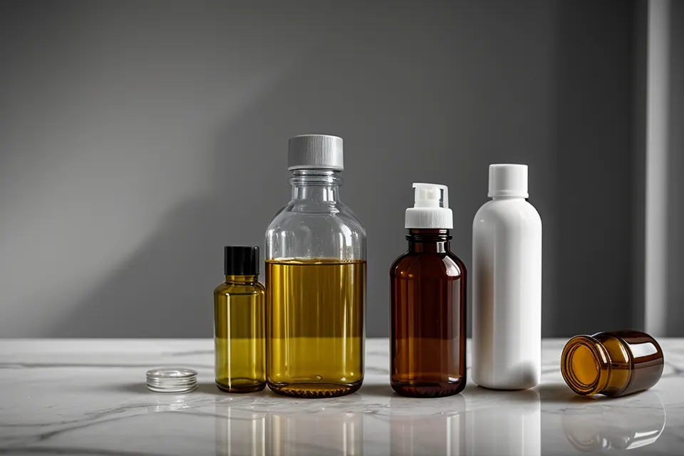 A liquid supplement dropper bottle on a bathroom counter, one of several supplement formats tested for men's wellness after fifty.