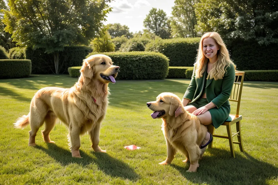 A happy golden retriever sitting in a backyard near supplement bottles from a men's wellness after fifty routine.