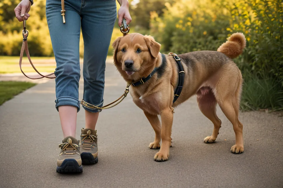 Walking shoes and a dog leash by the door, part of an over-50 men's wellness routine alongside prostate health supplements