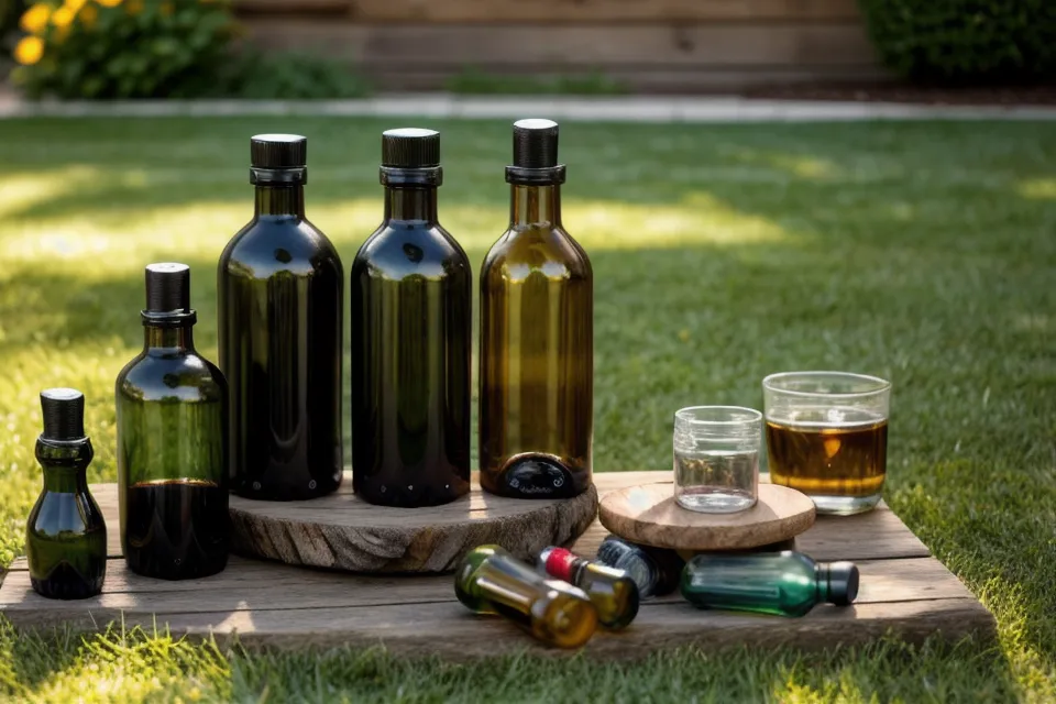 Man over 50 reaching for a prostate supplement bottle on a patio table with his dog nearby