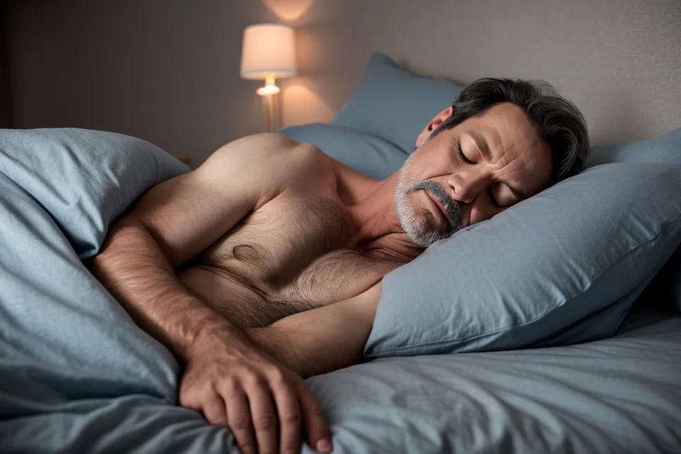Middle-aged man sleeping soundly through the night, reflecting improved sleep after adding a prostate support supplement to his aging routine