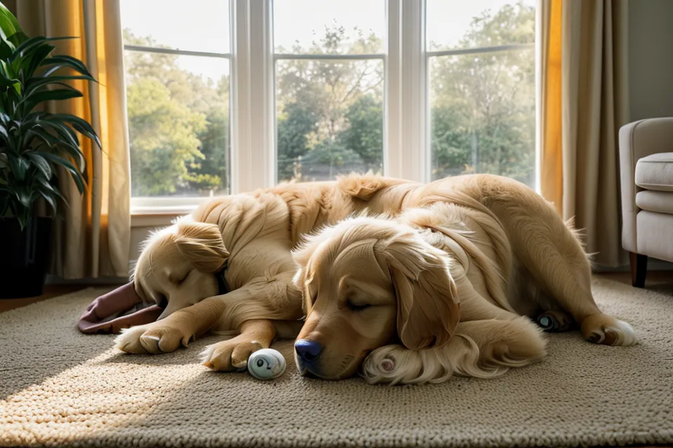A golden retriever sleeping peacefully on a rug in a Denver home.